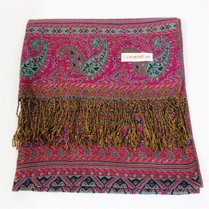 Cashmere 📌 colorful paisley stripe scarf fringe cashmere silk 70x27 wrap shawl